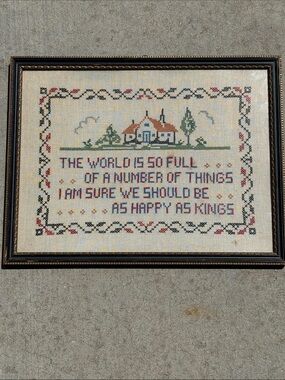 Vintage Needlepoint Sampler Antique Embroidery Hand Stitched Poem Framed